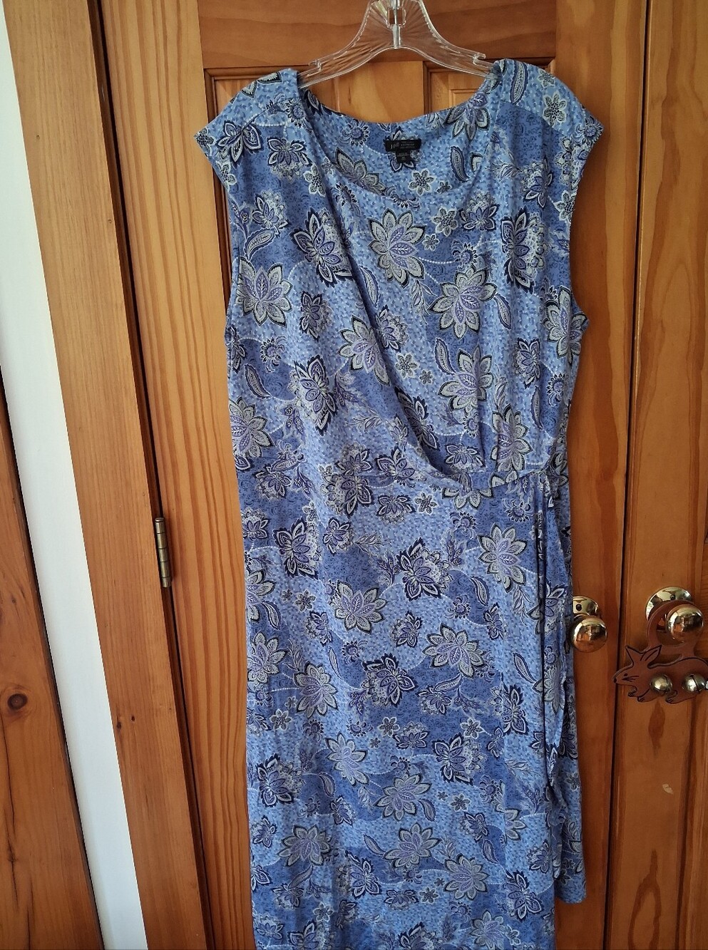 J. Jill Faux-wrap Sleeveless Dress Blue Jacobean Floral Stretchy NWOT XL Tall